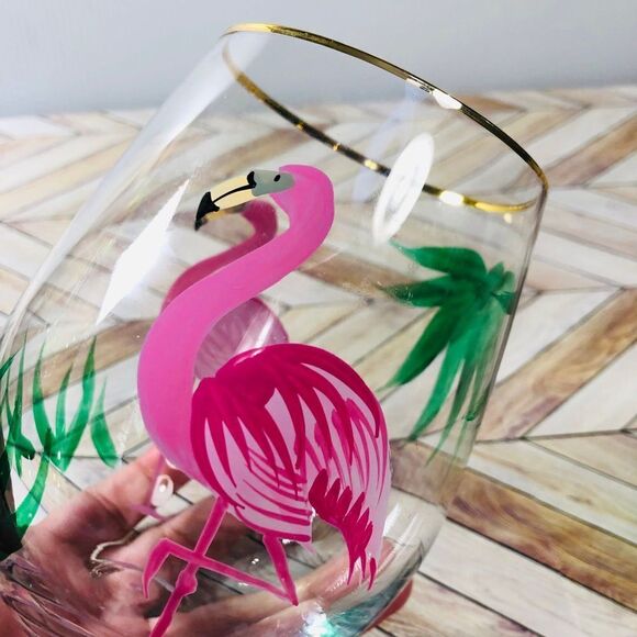 Flamingo Stemless Gin Cocktail Glass Tumbler Hand Painted Wine Glass - Picture 6 of 6